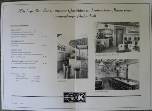 Speisekarte der Konsum-Gaststätte Holzfällerklause Sorge-Settendorf, 1980