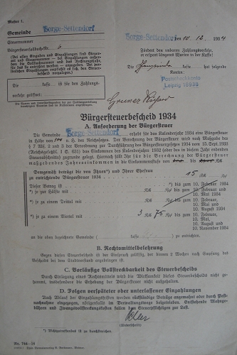 Bürgersteuerbescheid 1934